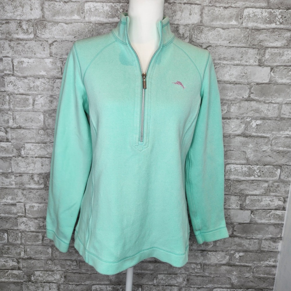 Tommy‎ Bahama Sweatshirt Quarter Zip Mint Green Ribbed Knit Coastal Small